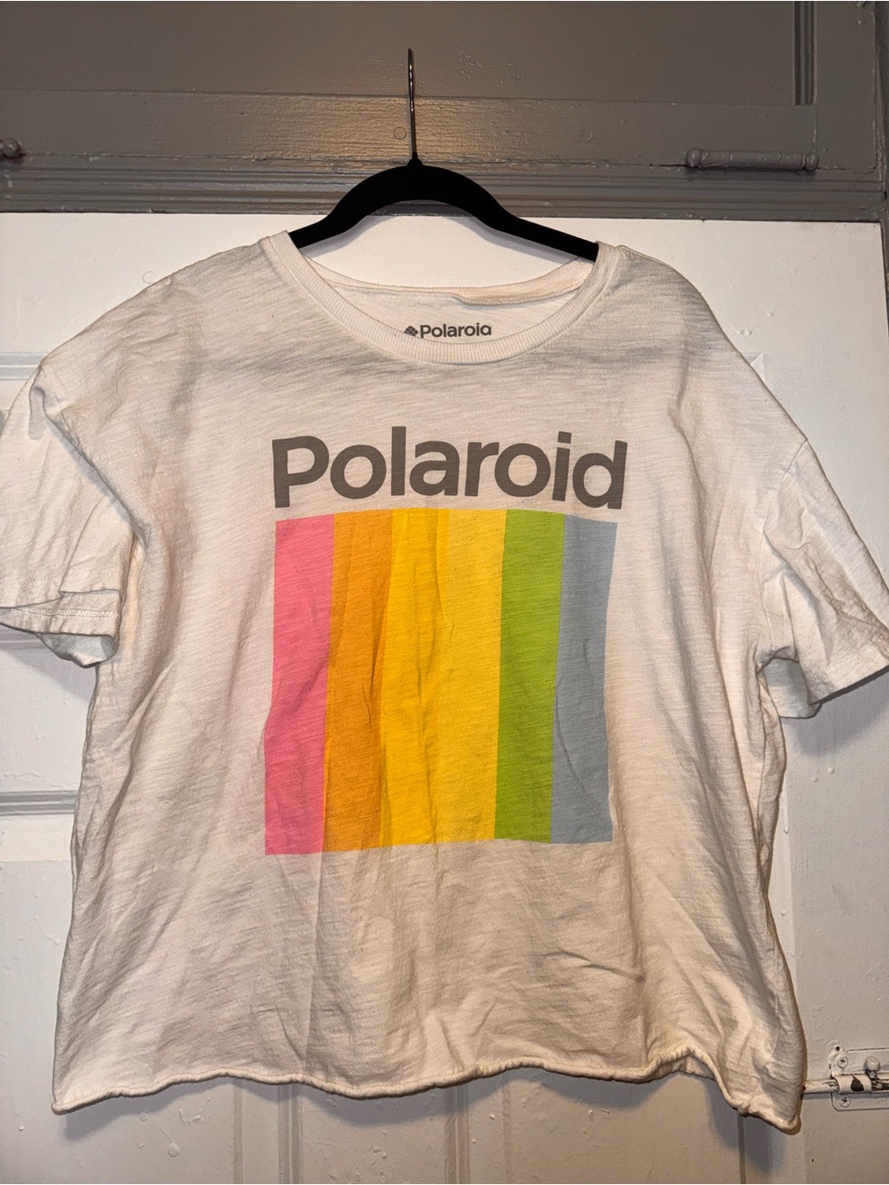 Polaroid White cropped Tee with Print XL